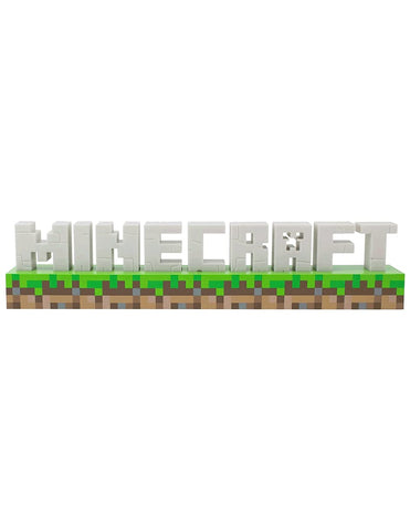 Paladone Minecraft Logo Light powered by USB or batteries for flexible placement.