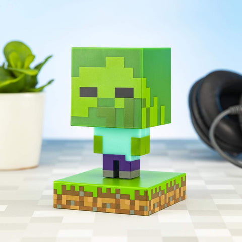 Paladone Minecraft Zombie Light side angle ideal for compact shelf displays.