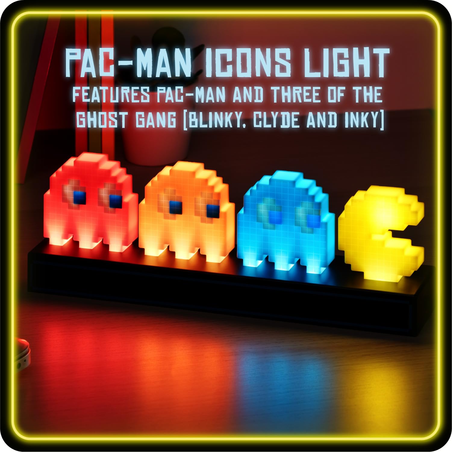 Paladone Pac-Man light with Blinky ghost adds classic glow to rooms.