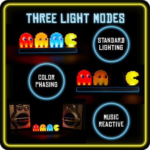 Paladone Pac-Man light featuring Pinky ghost creates colorful ambience.