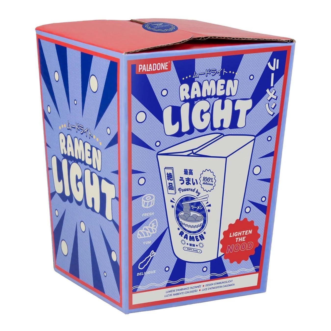 Paladone Ramen Box Light on a desk enhances atmosphere with whimsy