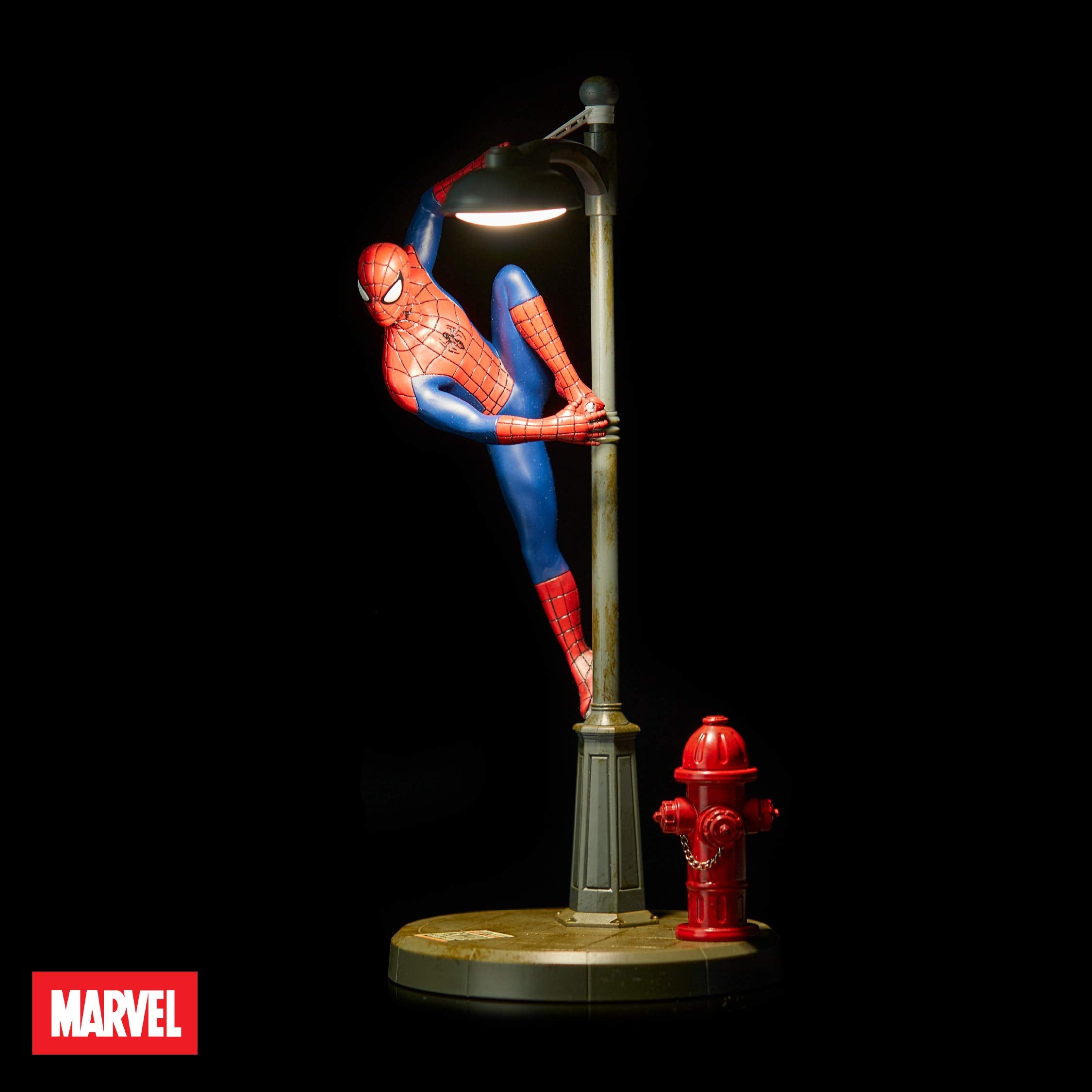 Paladone Spiderman streetlamp design stands out on a desk or shelf.