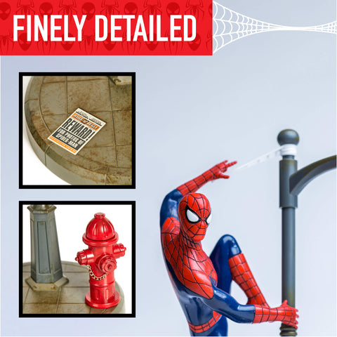 Paladone Spiderman streetlamp figurine pairs with the lamp for a playful shelf accent.