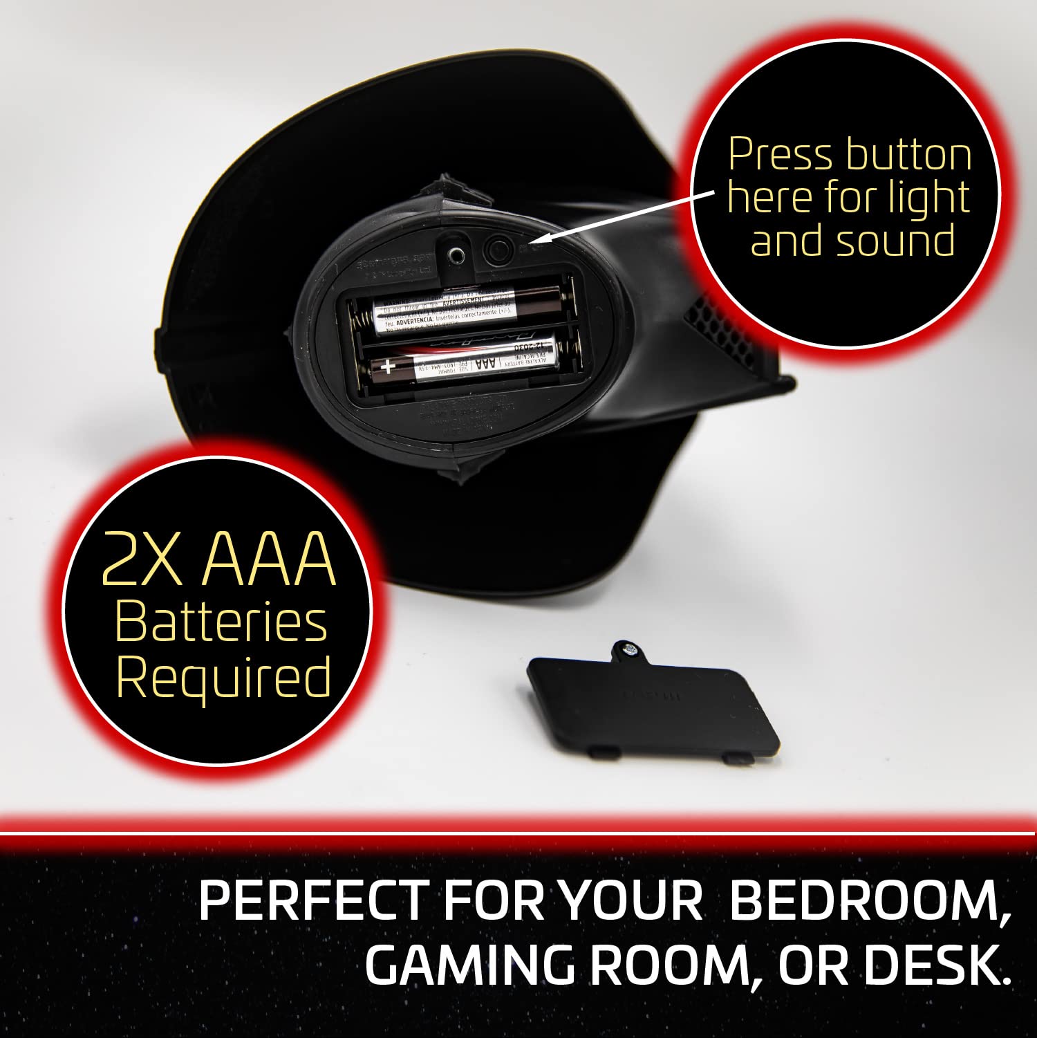 Paladone Darth Vader helmet light casts red glow in dark rooms.