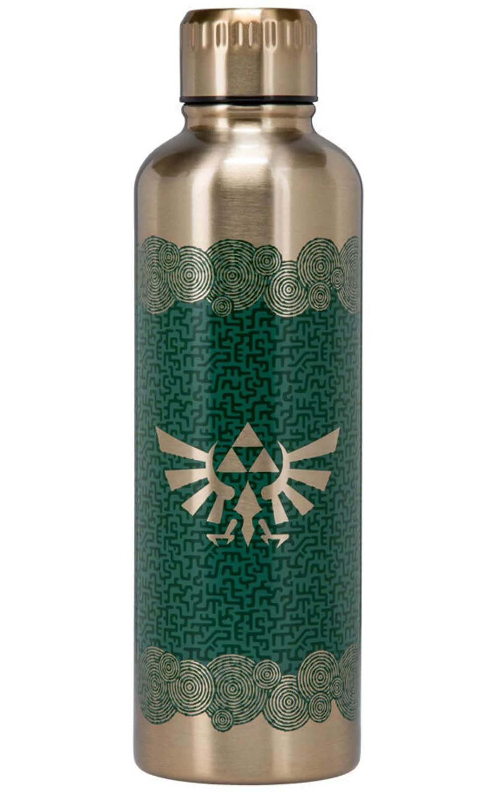 Paladone Tears of the Kingdom water bottle with Master Sword and Hylian Crest, durable metal build.