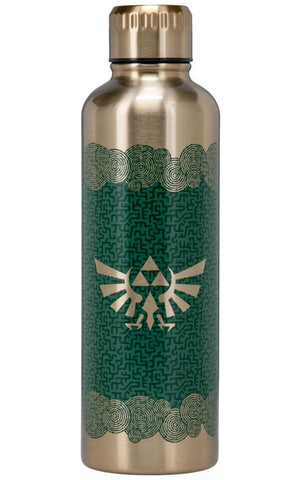 Paladone Tears of the Kingdom water bottle with Master Sword and Hylian Crest, durable metal build.