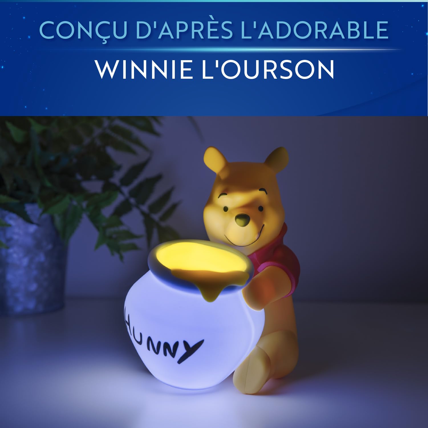 Cozy nursery scene with the Hunny Light providing gentle night glow.