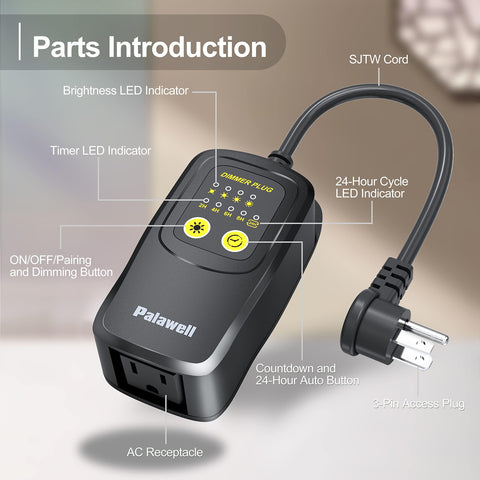 Palawell remote-controlled dimmer offers 100ft range for sofa-side lighting control.