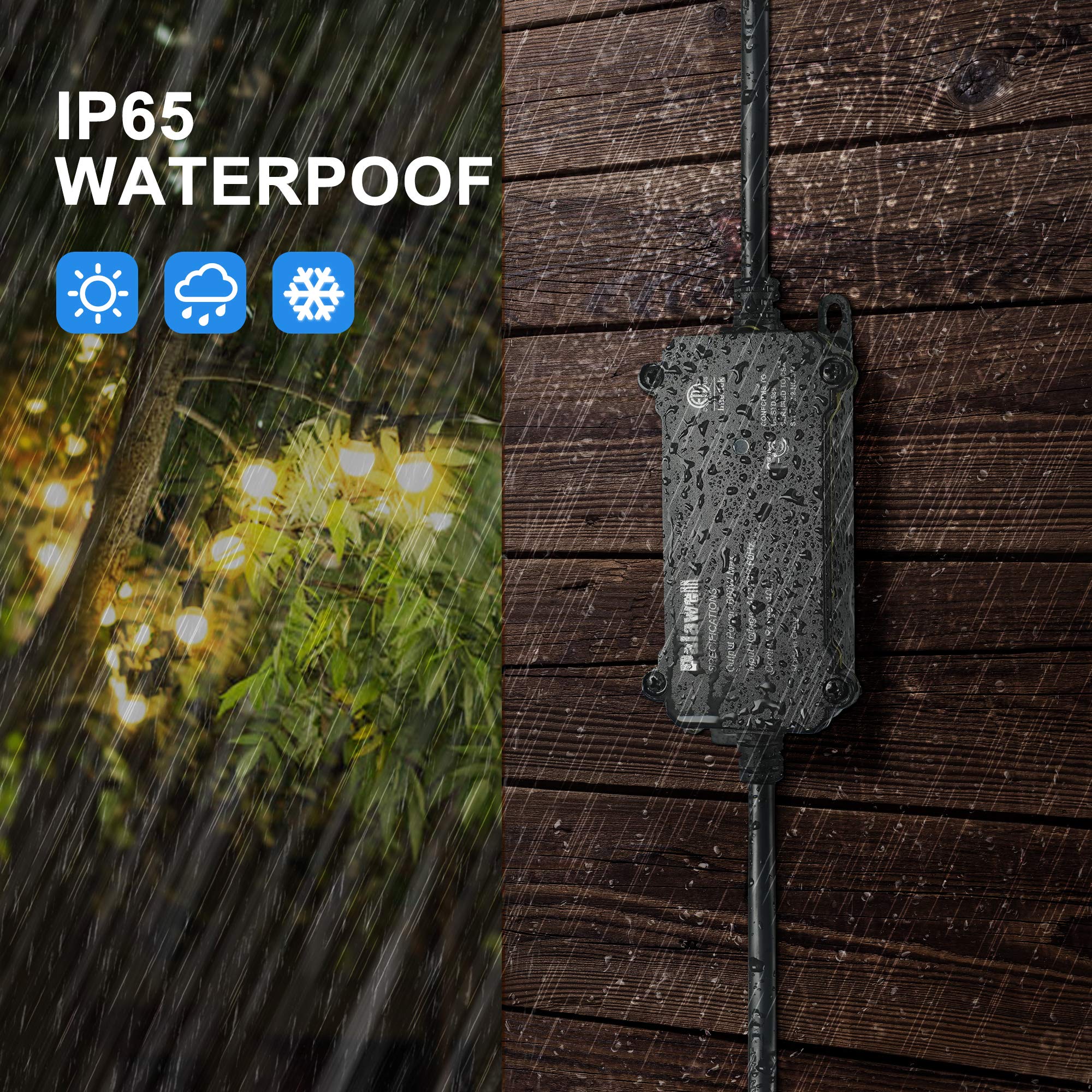 Palawell IP65 waterproof dimmer installed outdoors against rain.