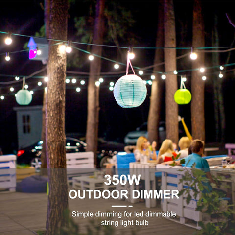 Palawell dimmer installed on patio string lights for easy evenings
