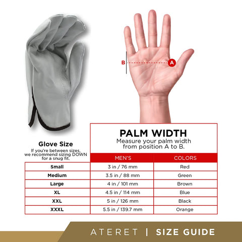 Palmer Safety size-chart view confirms seven sizes for a secure fit