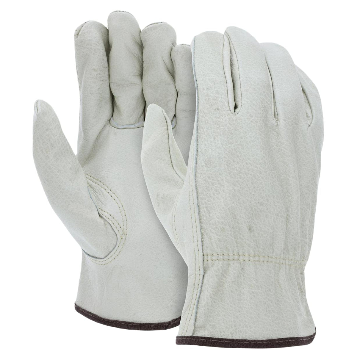 Palmer Safety white medium gloves front view showing durable cowhide leather