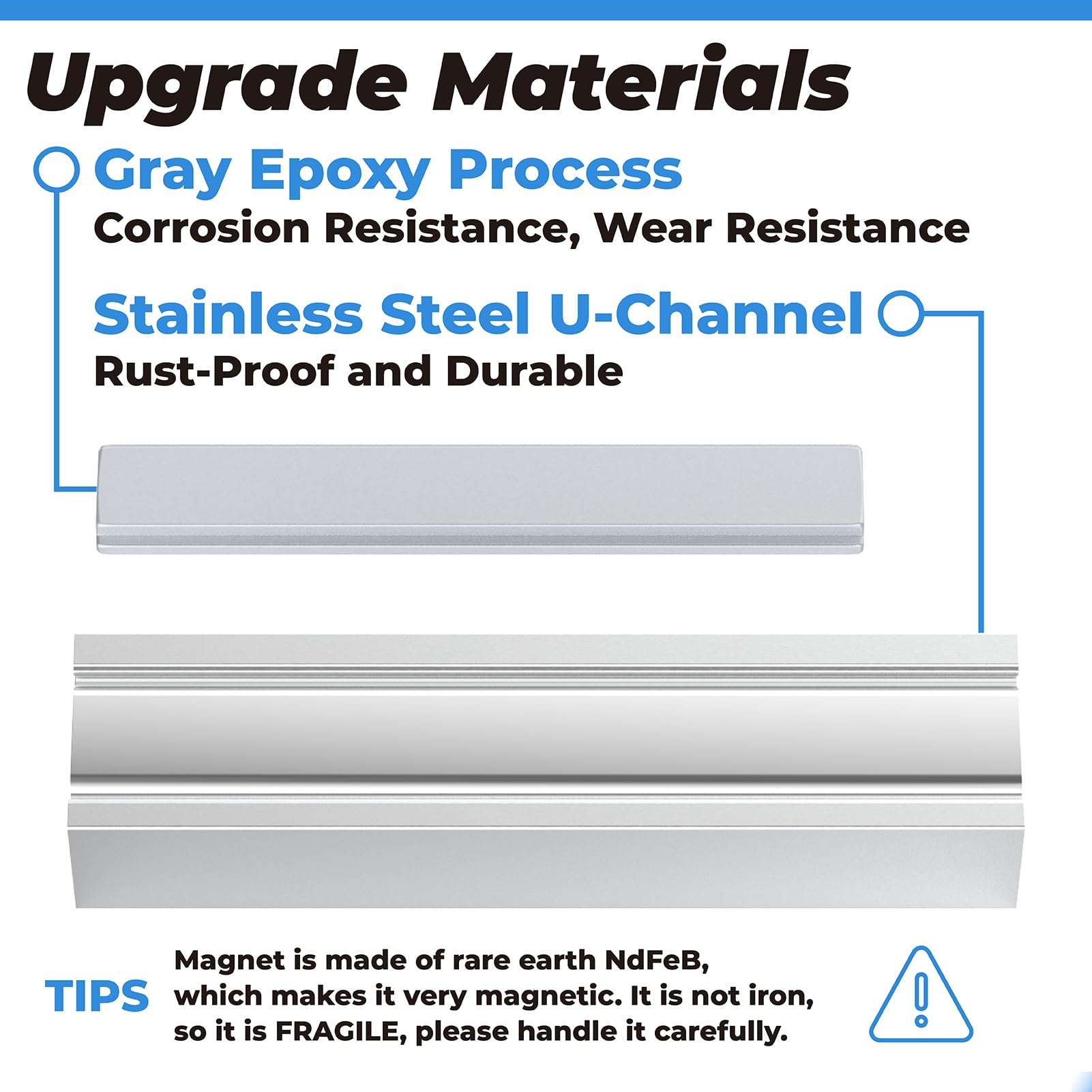 Stainless steel U-channel resists bathroom humidity for durability