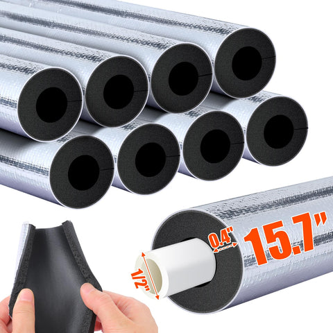 PAMASE 10.5ft pipe insulation around a 1/2in pipe to reduce heat loss.