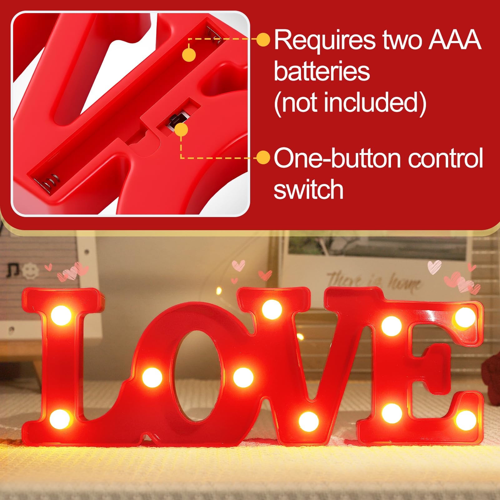 PAMASE red marquee light provides warm glow at night for romance