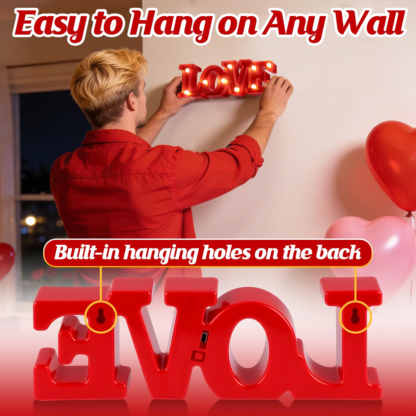 PAMASE romantic bedroom with Love Sign LED red decoration