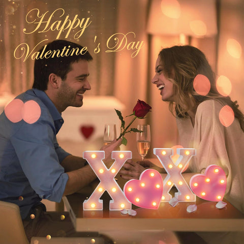 PAMASE Valentine lights pink marquee on table decor for intimate date nights