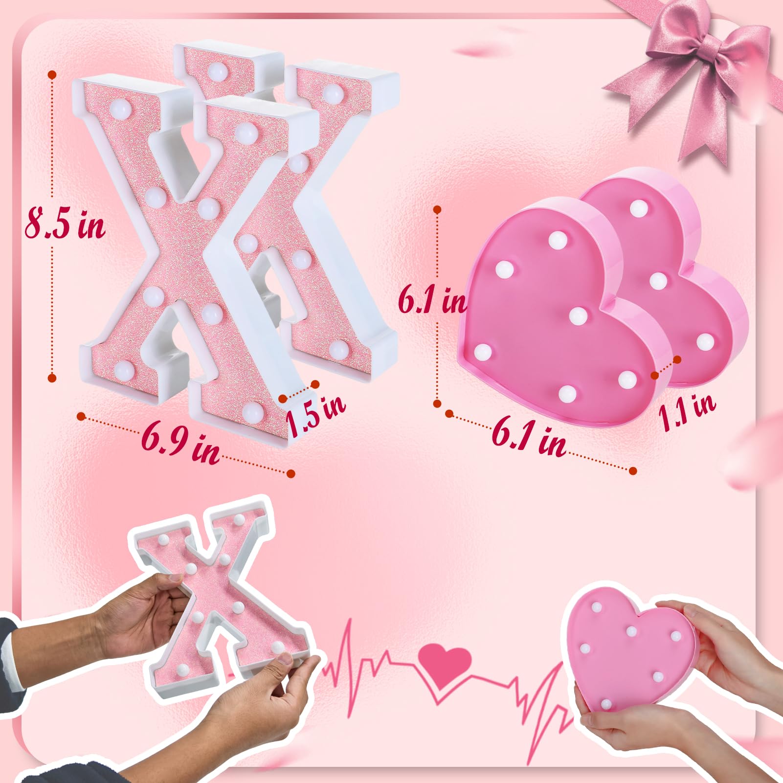 PAMASE Valentine party decor pink marquee light for celebrations