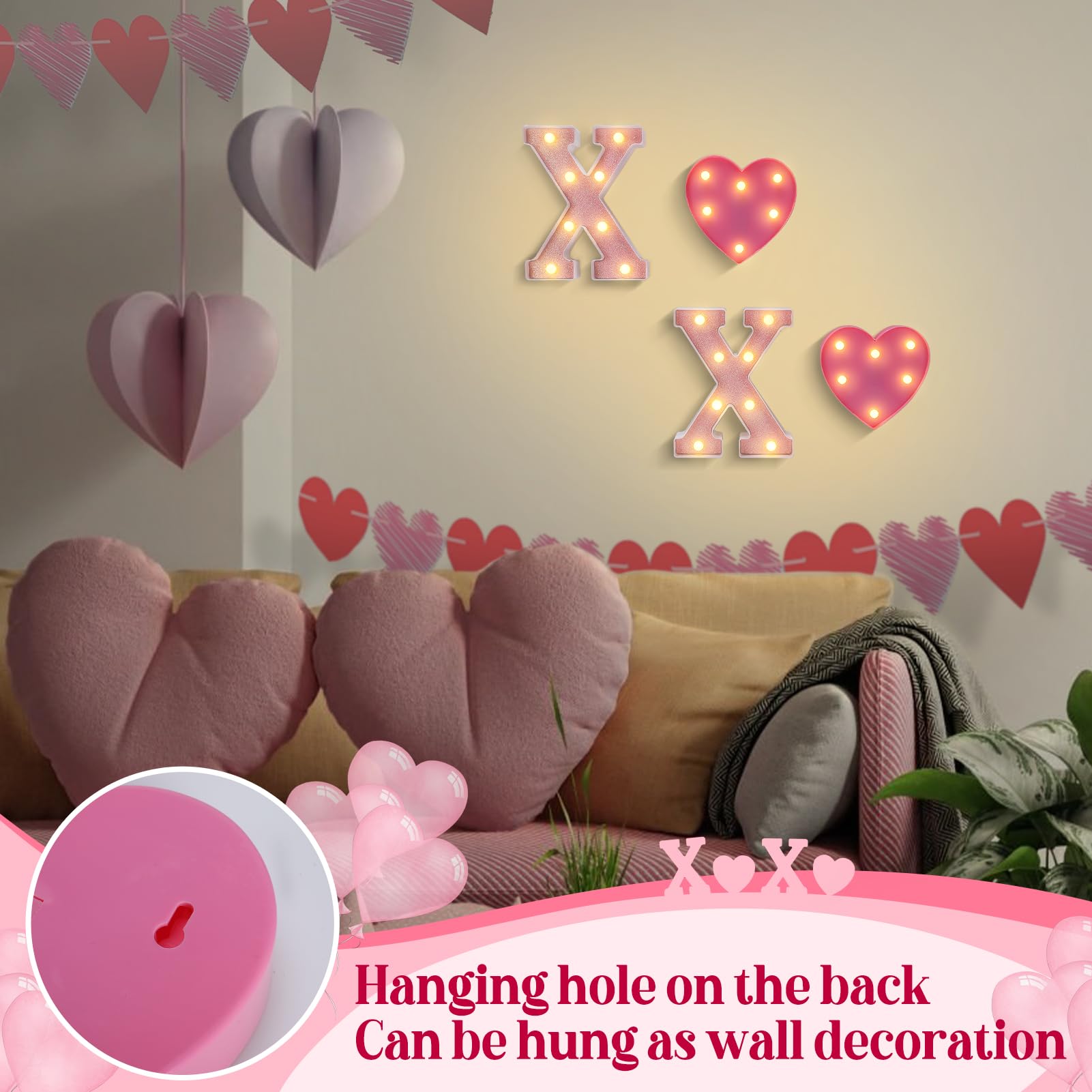 PAMASE XOXO heart light wall mount brightens living spaces safely