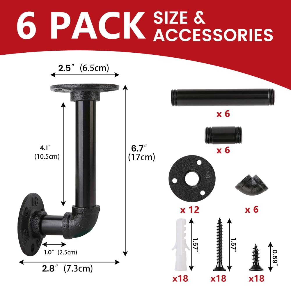 Pamofuper pipe-design brackets showcase an industrial vibe for floating shelves.