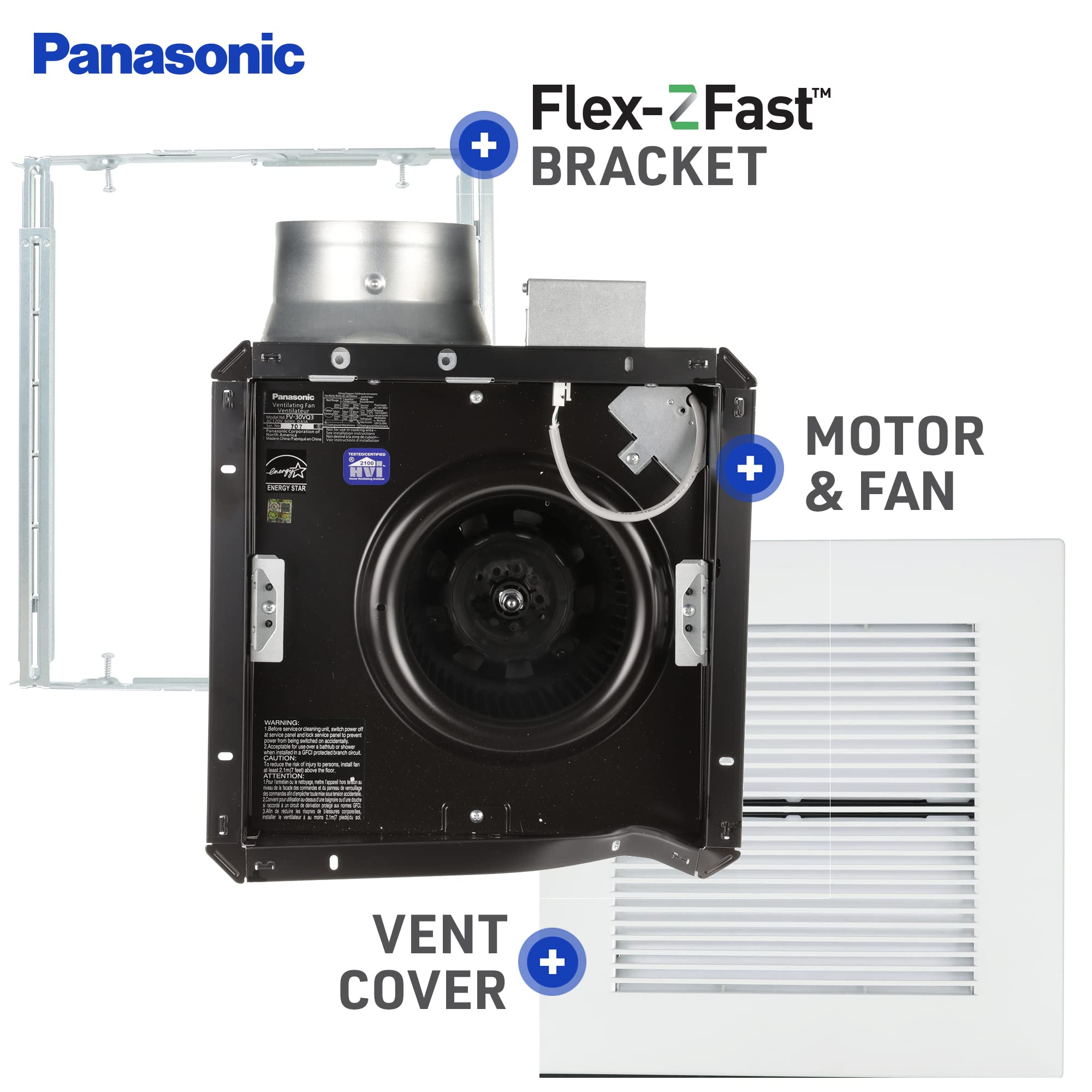 Panasonic 6-inch duct adapter shown for easy installation.