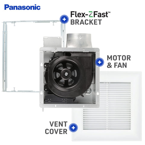 Panasonic ceiling or wall mount compatibility for flexible installation in bathrooms.