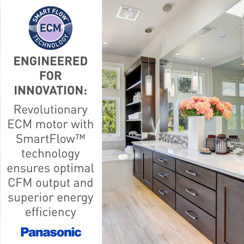 Panasonic FV-CSVK1 with 20-minute delay off timer for moisture control.