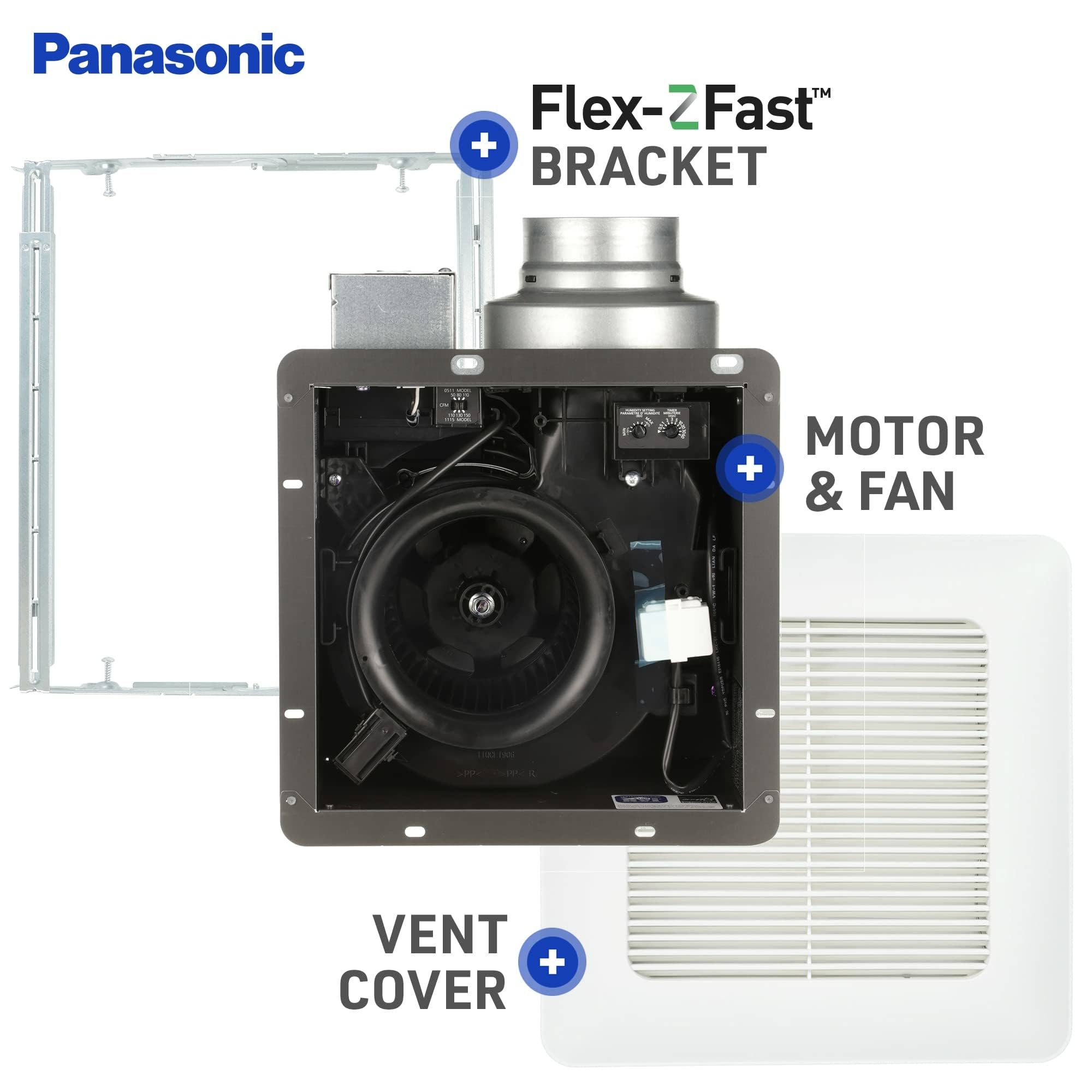 Panasonic WhisperCeiling DC/ECM motor delivers whisper-quiet performance.