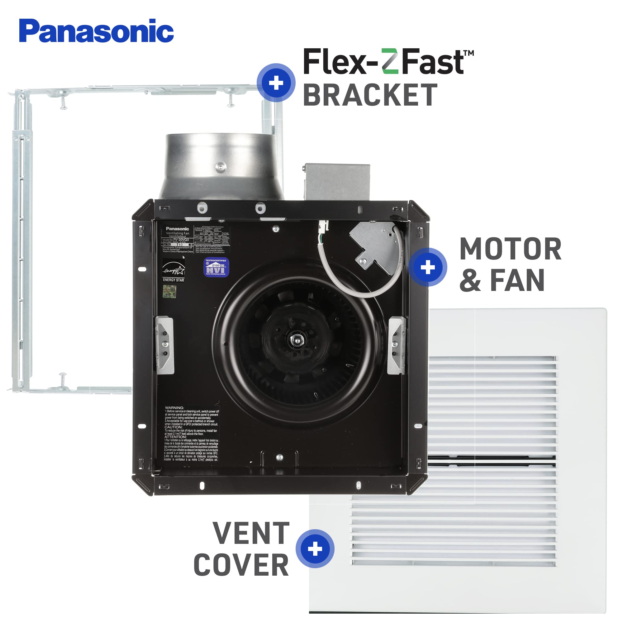 Panasonic WhisperCeiling permanently lubricated motor ensures longevity with low maintenance.