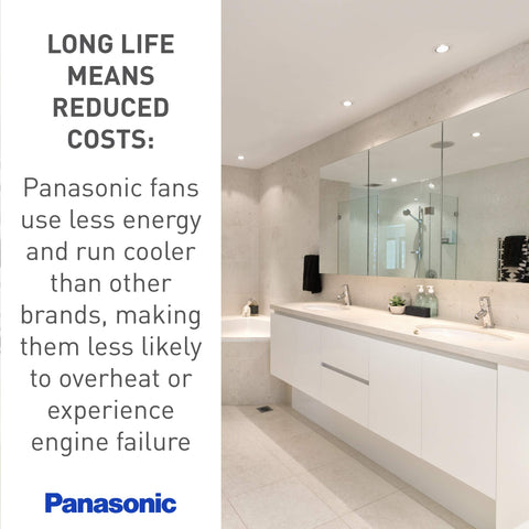 Panasonic WhisperCeiling rust-resistant housing and durable construction for long-term performance.