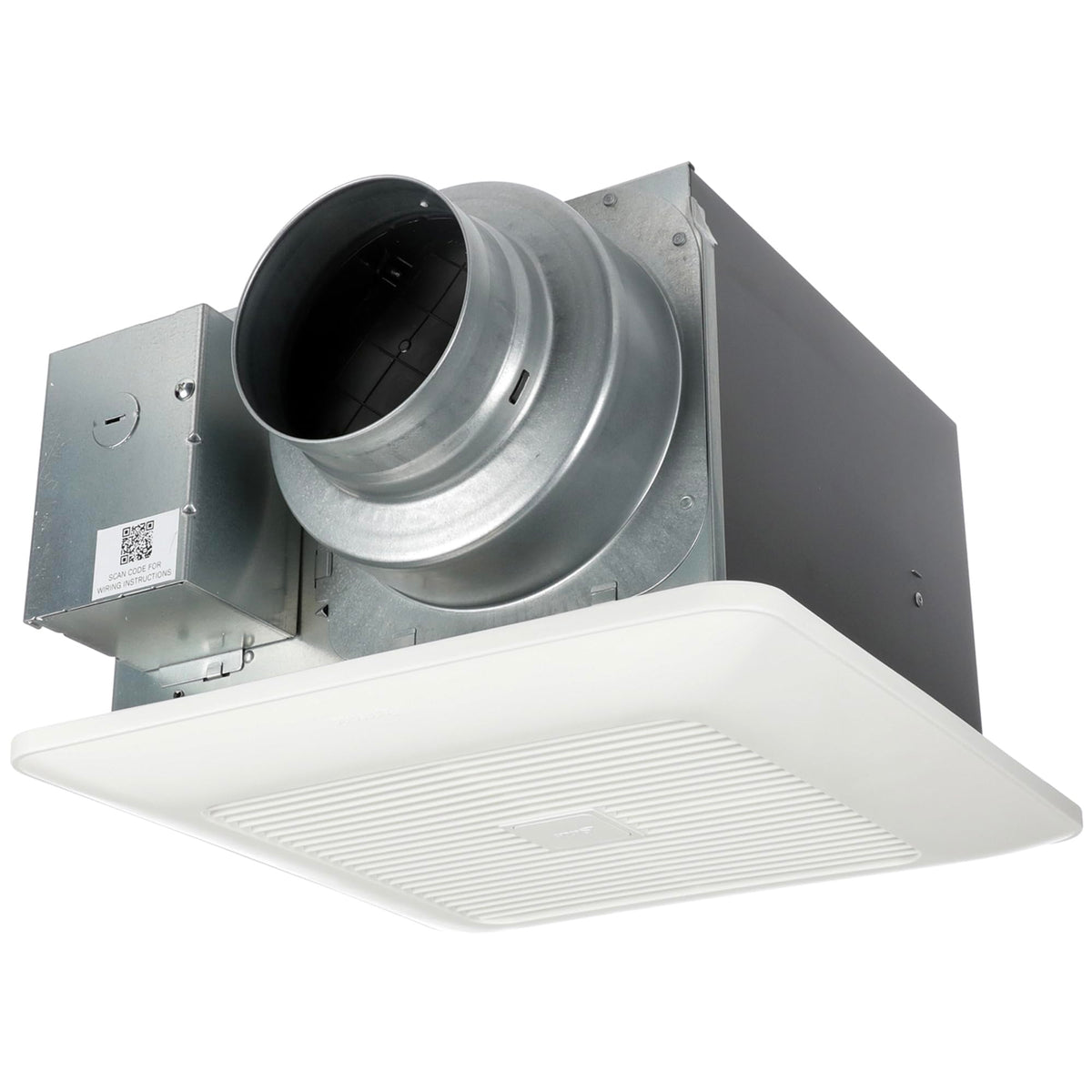 Panasonic WhisperGreen Select dual-speed fan close-up shows quiet bathroom ventilation.