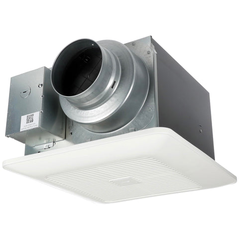 Panasonic WhisperGreen Select dual-speed fan close-up shows quiet bathroom ventilation.