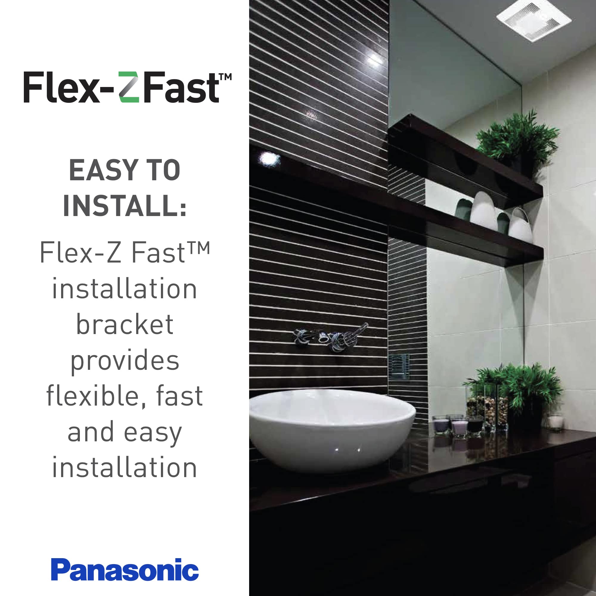 Panasonic Whispersense airflow 80 CFM supports medium baths with balanced ventilation.