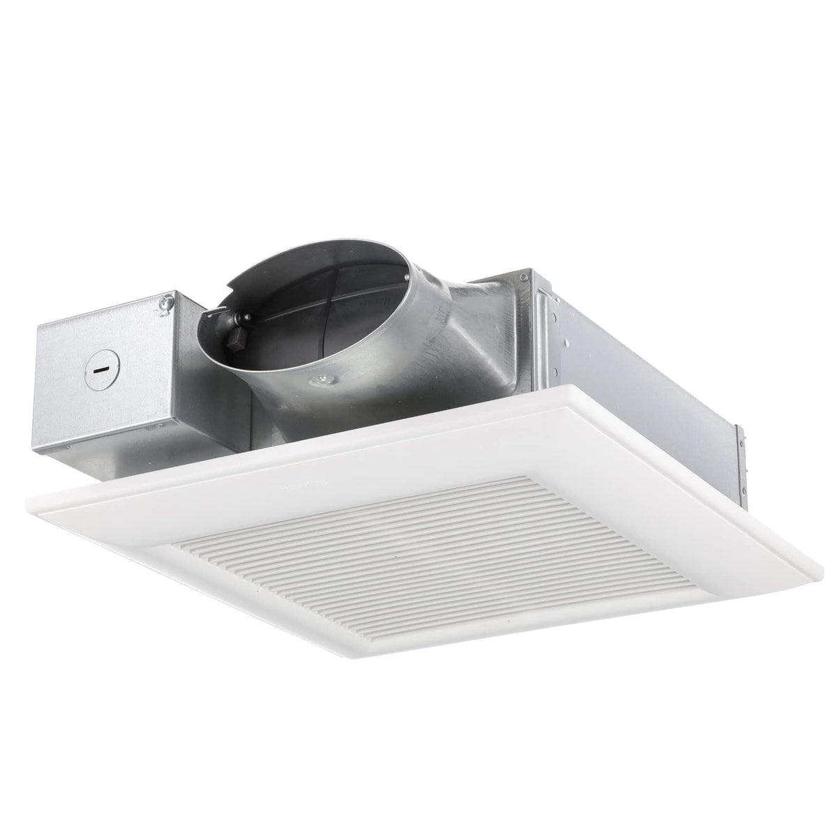 Panasonic WhisperValue DC fan with compact profile for tight bathrooms; keeps air moving quietly.