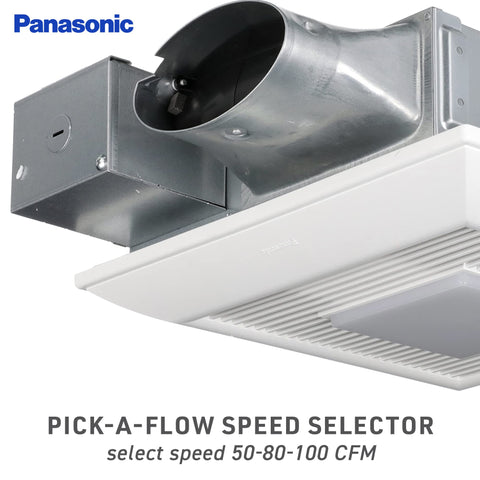 Panasonic WhisperValue FV-0510VSL1 adjustable airflow 50-100 CFM for different spaces.