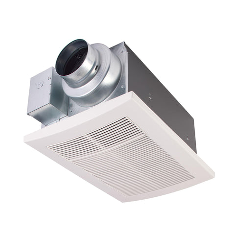 Panasonic WhisperWarm ceiling-mount fan for bathrooms delivers quiet airflow.