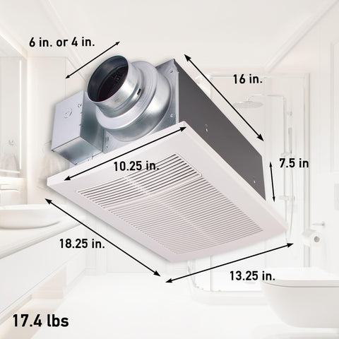 Panasonic WhisperWarm with 1600W heater provides instant warmth after showers.