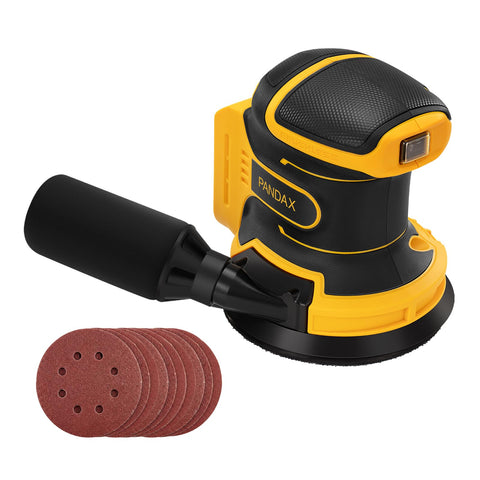 PANDAX 5” brushless sander compatible with DeWalt 20V MAX batteries for flexible setups.
