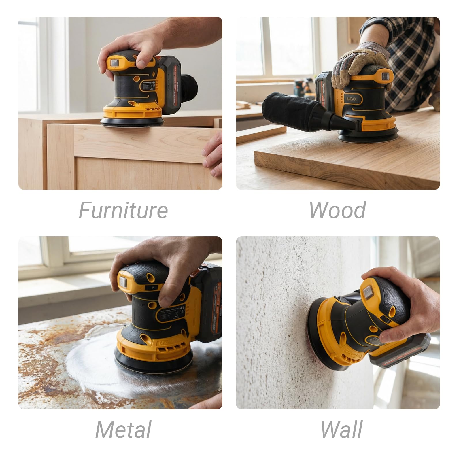 PANDAX lightweight, 2 lb sander with soft grip for comfortable use.