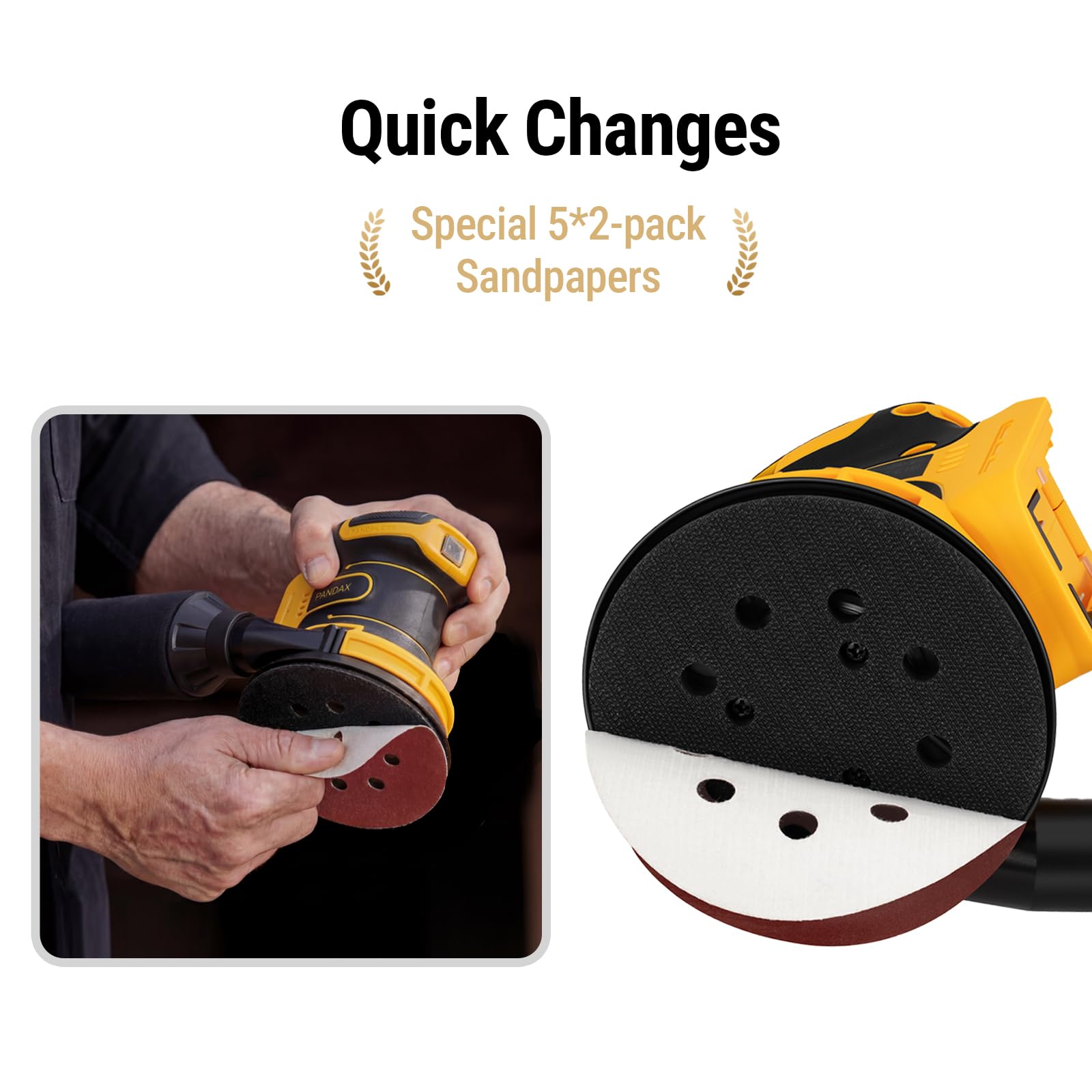 PANDAX orbit diameter 1.1 inch for swirl-free finishing on surfaces.