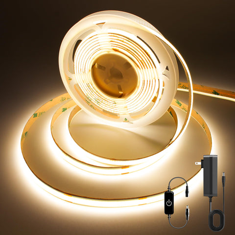 Pandery COB LED strip emits even 3000K warm white light for smooth room illumination.