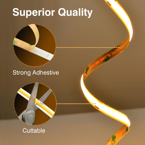 Pandery COB LED strip in warm 3000K light creating cozy ambiance.