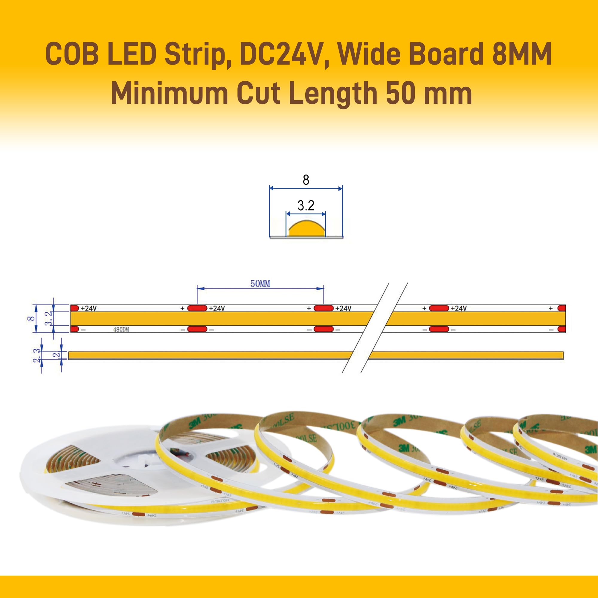 Pandery COB LED strip controlled by app for smart lighting.
