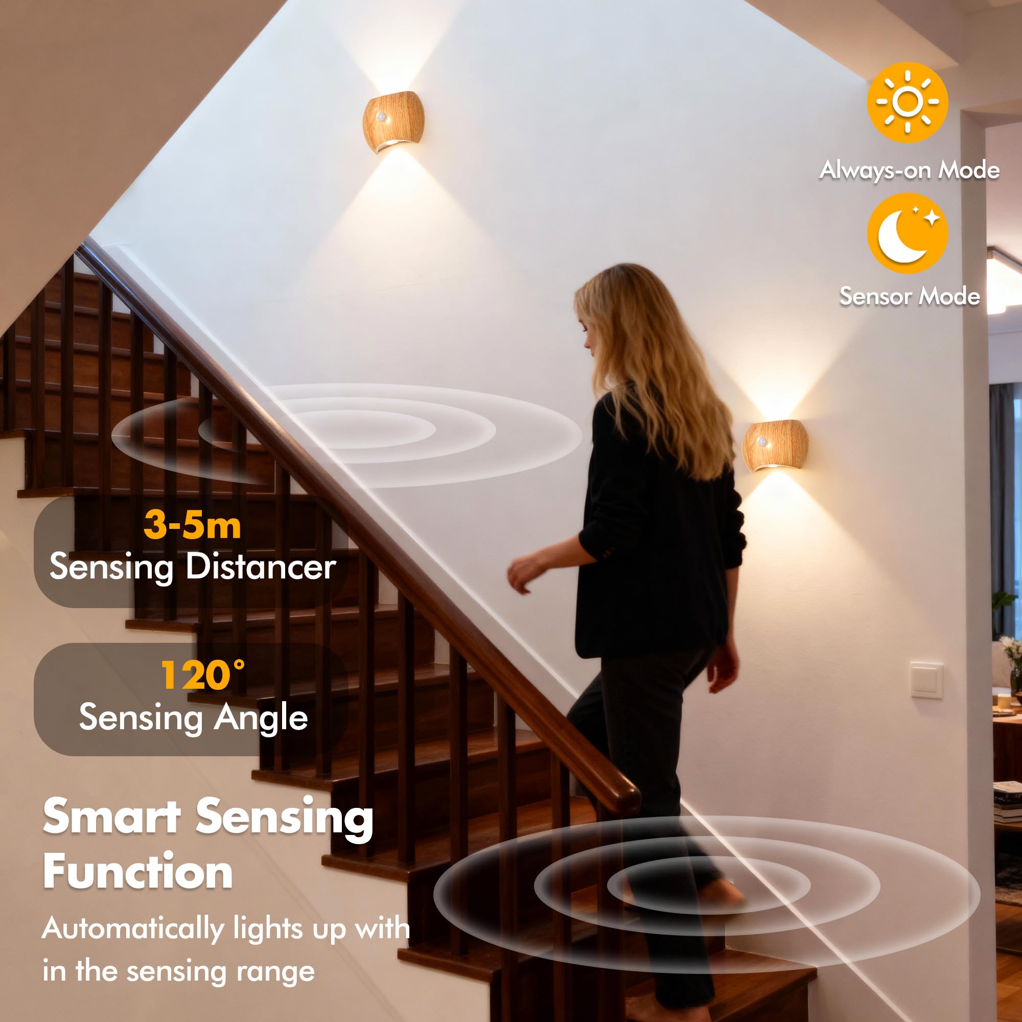 PANGTON VILLA cordless LED sconce ideal for hallways and stairs