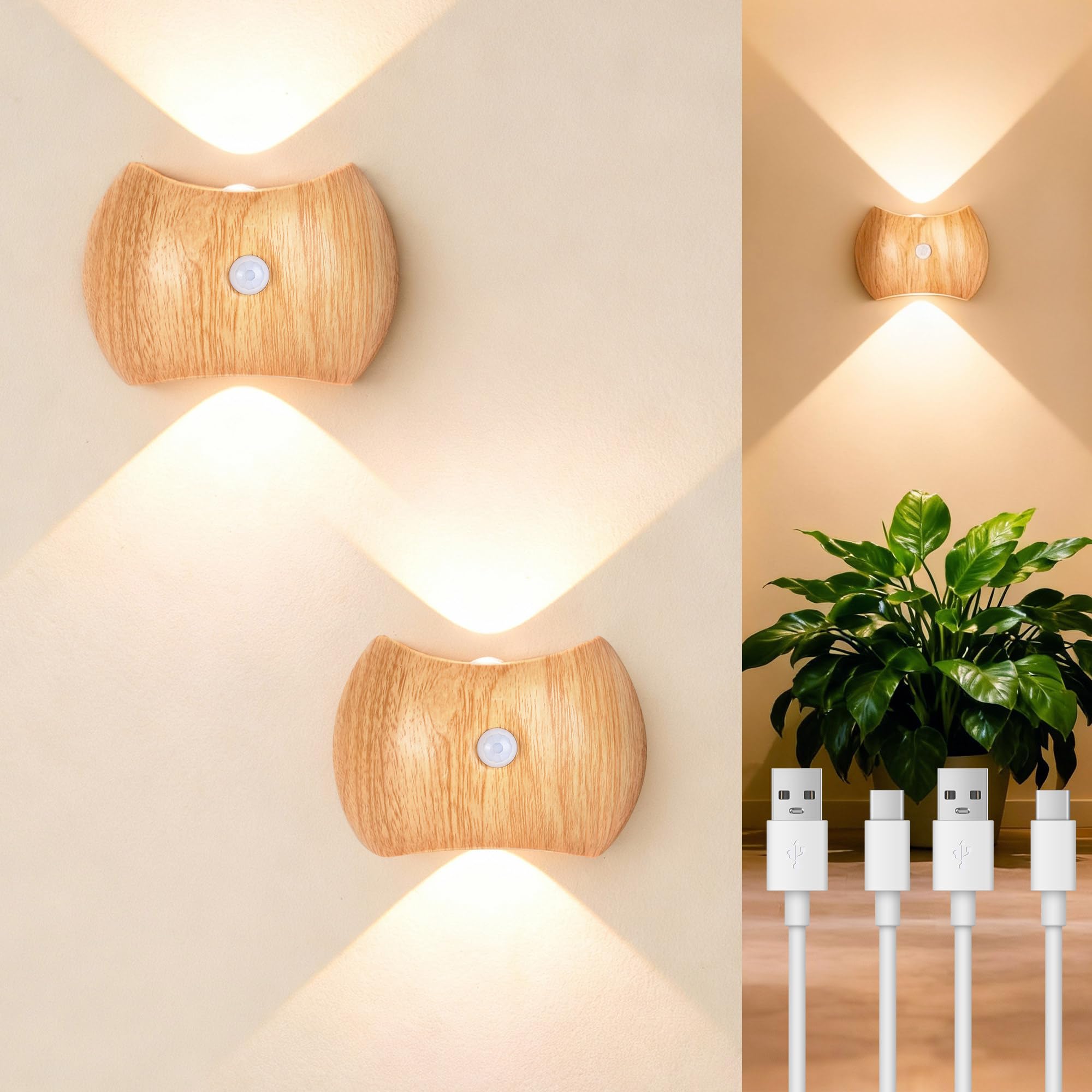 PANGTON VILLA motion sensor wall light with rechargeable battery for wire-free setup