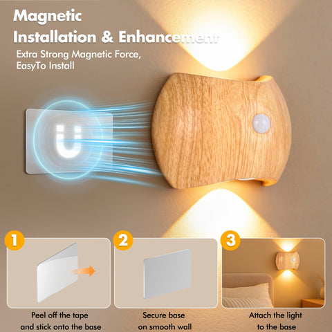 PANGTON VILLA wood grain wall sconce mounted magnetically for flexible placement