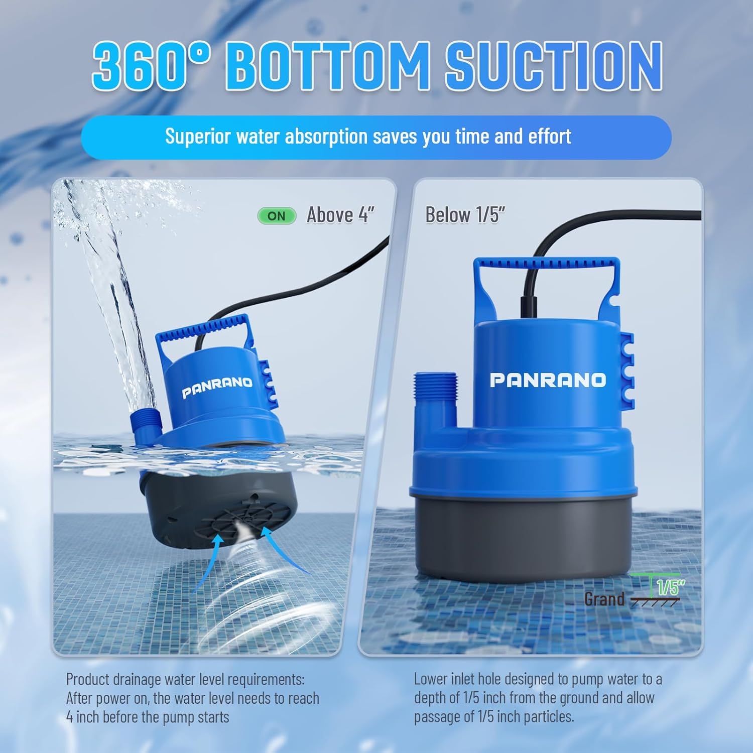 PANRANO pump with discharge adapters for flexible hose connections.