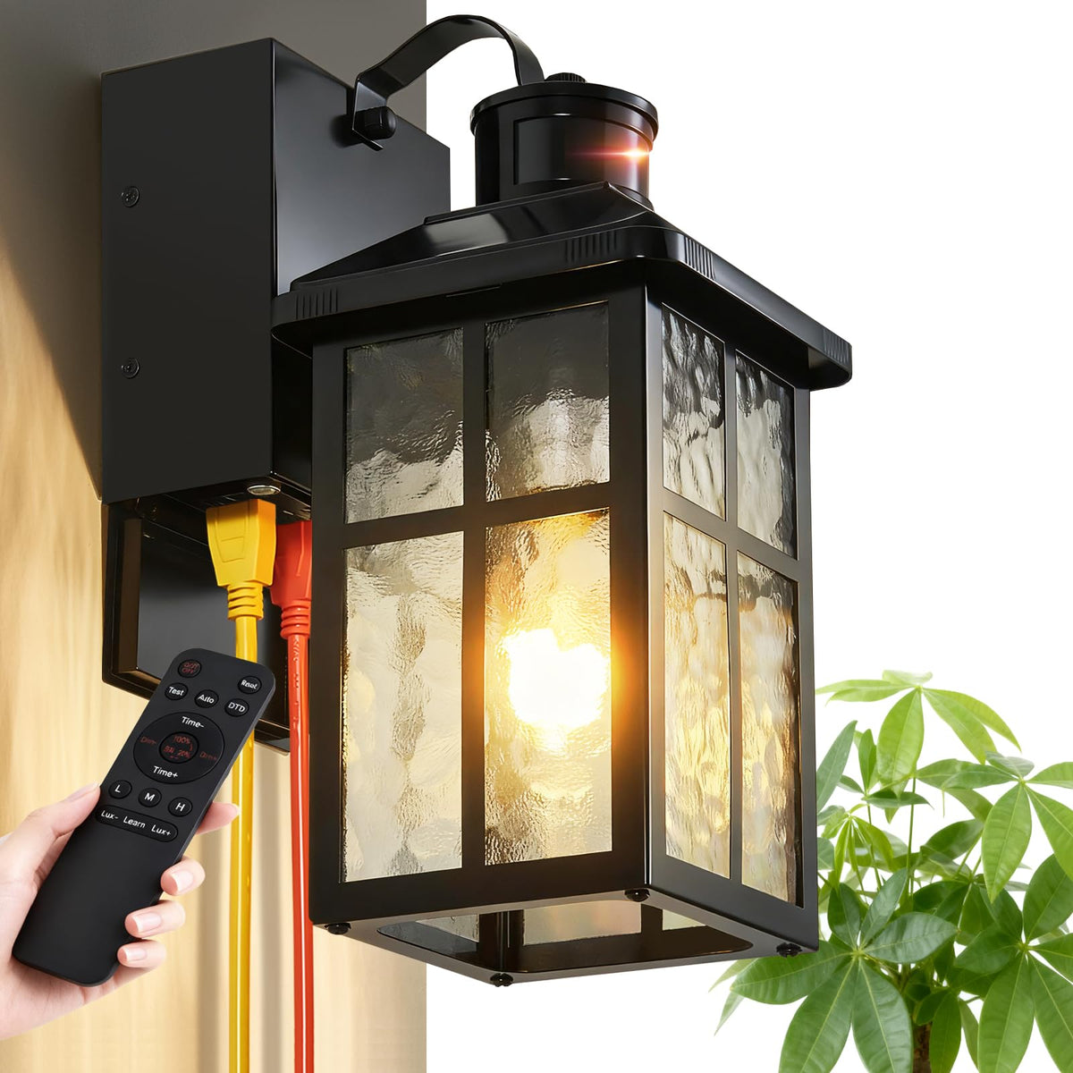 PANXVIGIL porch light with outlet and remote illuminates the entry and powers outdoor accessories.