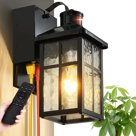 PANXVIGIL porch light with outlet and remote illuminates the entry and powers outdoor accessories.