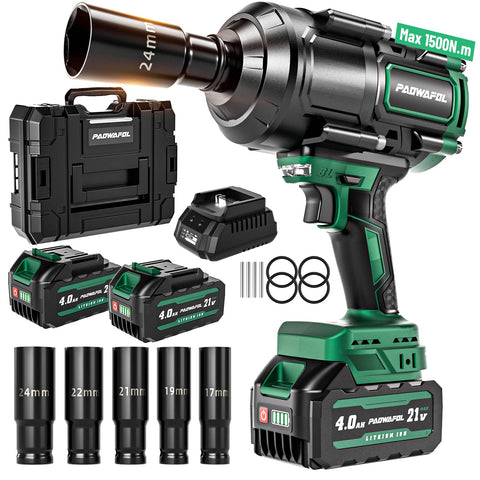 PAOWAFOL 1500N.m brushless impact wrench shown for high torque performance on tough bolts